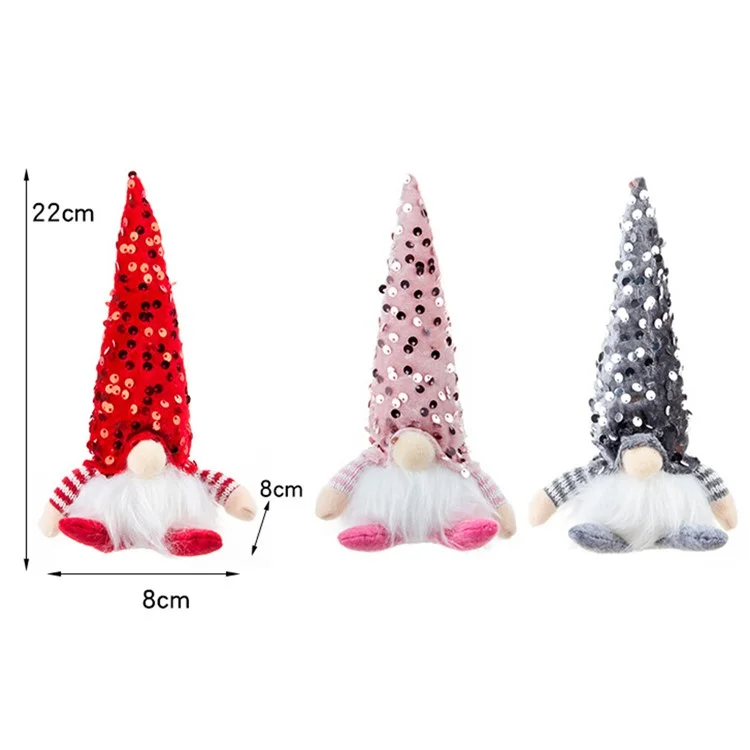 Christmas Sequined Gnome Ornament LED Glowing Faceless Doll Decoration Xmas Gift - Red