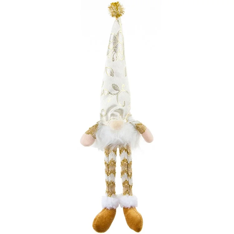 Lacquered Christmas Faceless Doll Long Leg Gnome Ornament LED Glowing Decoration Xmas Gift - Floral Cloth Hat