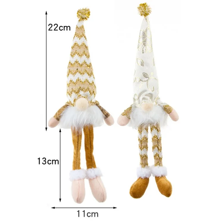 Lacquered Christmas Faceless Doll Long Leg Gnome Ornament LED Glowing Decoration Xmas Gift - Floral Cloth Hat