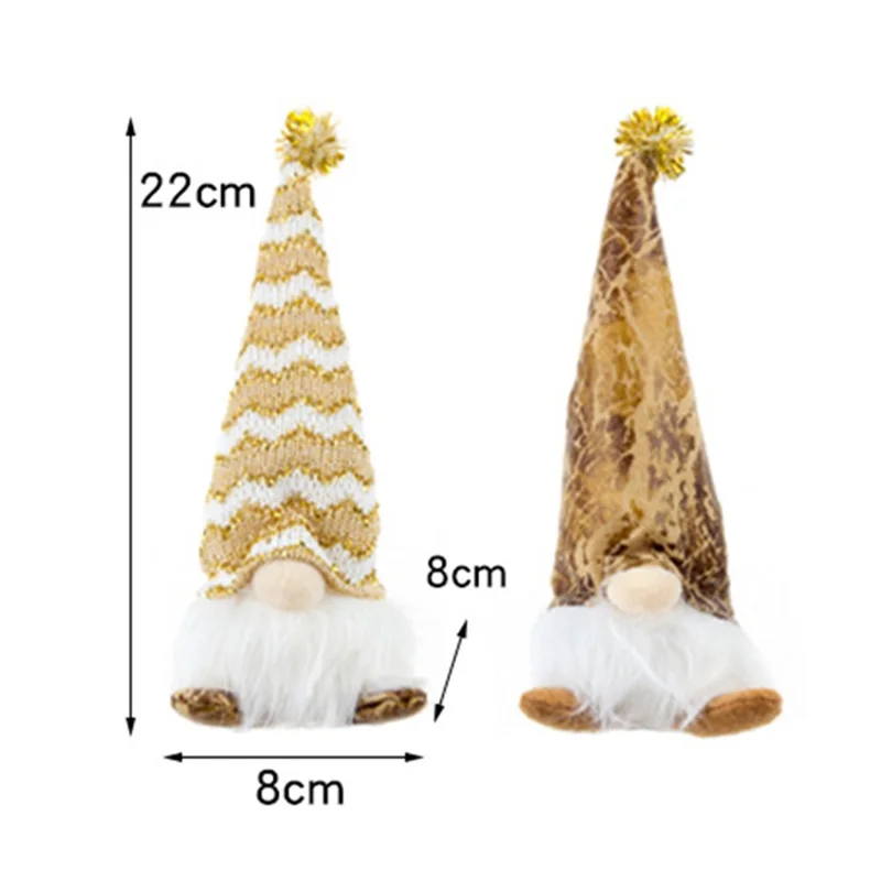 Lacquered Christmas Faceless Doll Short Leg Gnome Ornament LED Glowing Decoration Xmas Gift - PU Leather Hat