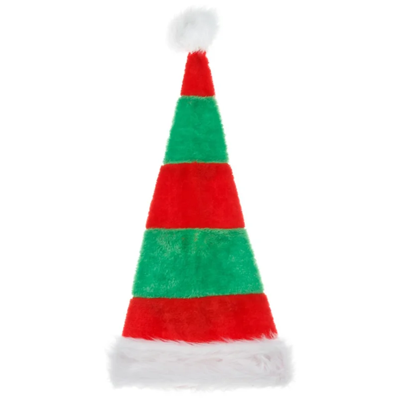 Red and Green Striped Christmas Hat with Pompom Decor Festive Holiday Gift Headwear