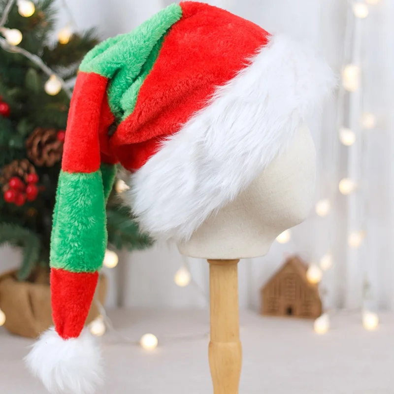 Red and Green Striped Christmas Hat with Pompom Decor Festive Holiday Gift Headwear
