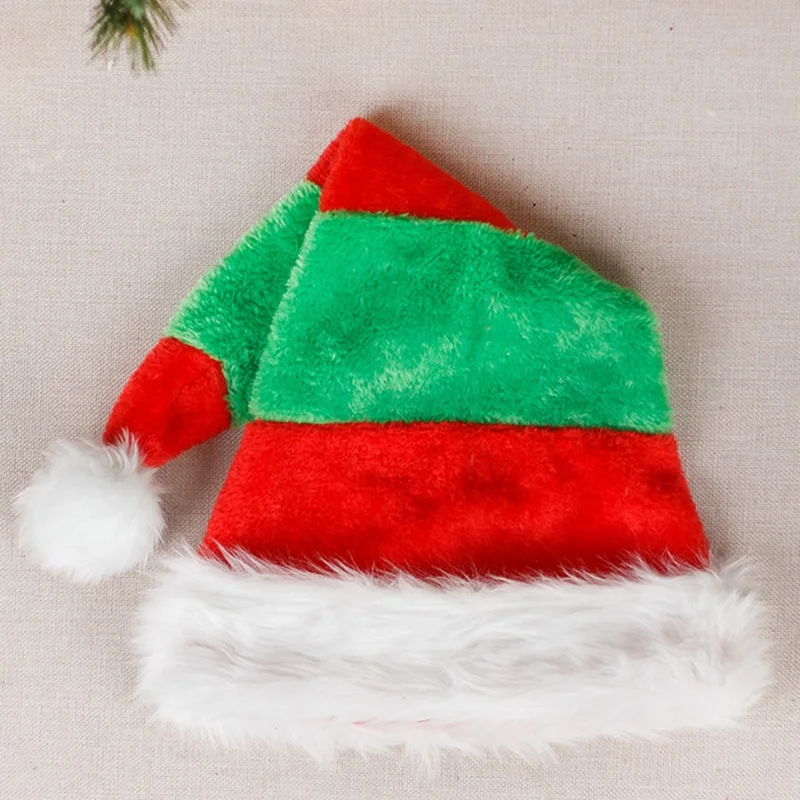 Red and Green Striped Christmas Hat with Pompom Decor Festive Holiday Gift Headwear