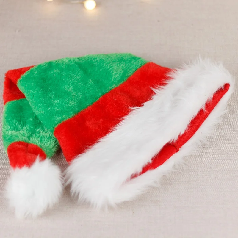 Red and Green Striped Christmas Hat with Pompom Decor Festive Holiday Gift Headwear