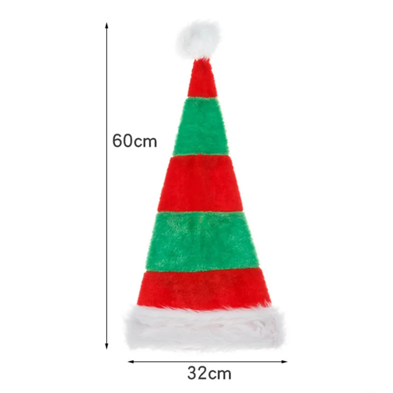 Red and Green Striped Christmas Hat with Pompom Decor Festive Holiday Gift Headwear