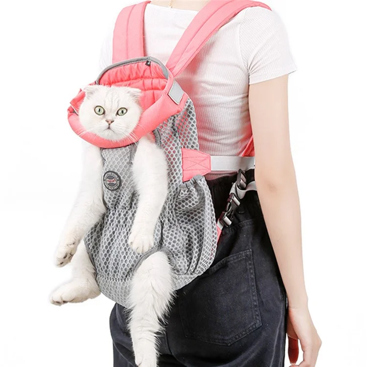 DOGLEMI PD30010 Pet Front Chest Backpack Atmungsaktiver Mesh-Hunde-Katzen-Tragetasche für Outdoor-Reisen - Pink Grau / M
