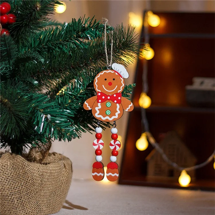 Gingerbread Man con gambe lunghe Xmas Tree Hanging Decor Ornamento Natalizio in legno - Man