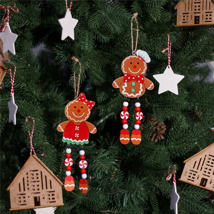 Gingerbread Man con gambe lunghe Xmas Tree Hanging Decor Ornamento Natalizio in legno - Man