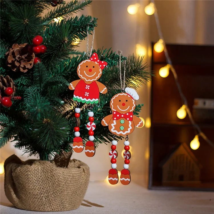 Gingerbread Man con gambe lunghe Xmas Tree Hanging Decor Ornamento Natalizio in legno - Man