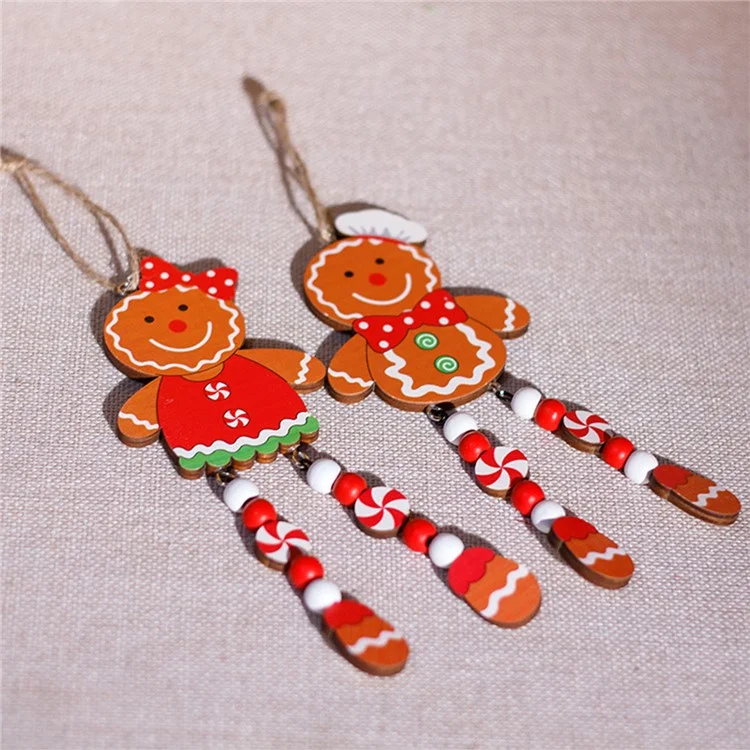 Gingerbread Man con gambe lunghe Xmas Tree Hanging Decor Ornamento Natalizio in legno - Man