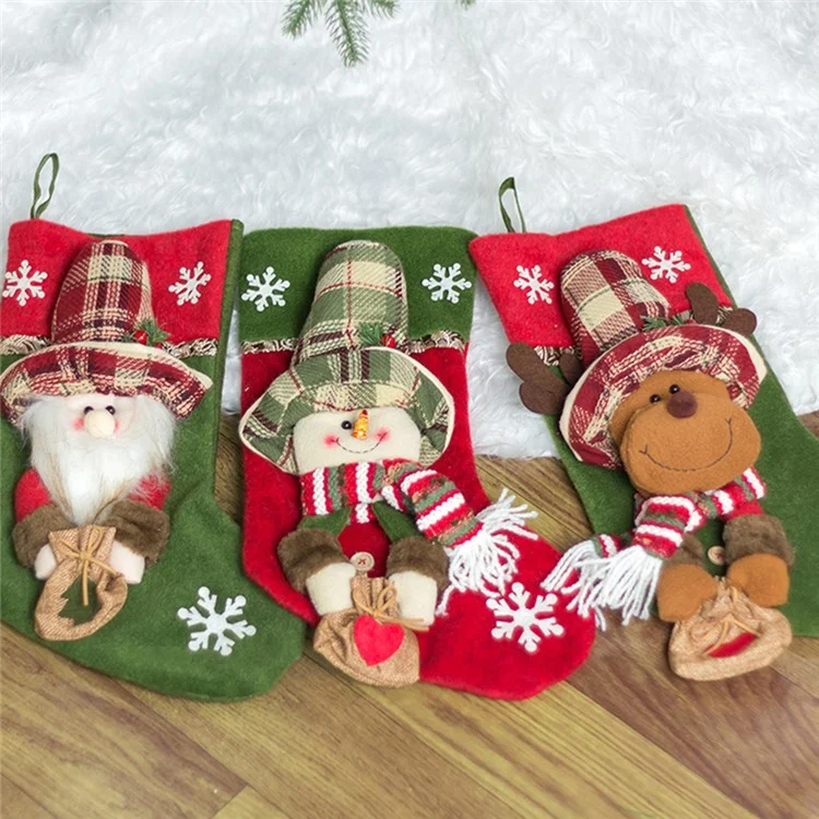 Bas de Noël Père Noël / Cerf / Bonhomme de neige - Décoration de fête Sac cadeau de bonbons Xmas Tree Hanging