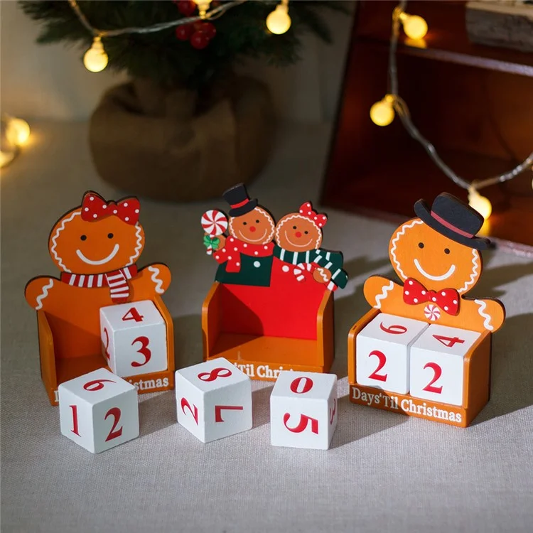 Contagem Regressiva para o Calendário do Advento de Natal Homem de Pão de Gengibre de Madeira Presente de Crianças Decoração de Mesa - Homem