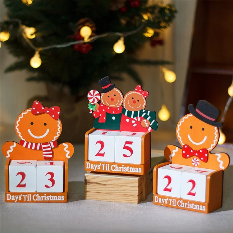 Contagem Regressiva para o Calendário do Advento de Natal Homem de Pão de Gengibre de Madeira Presente de Crianças Decoração de Mesa - Homem