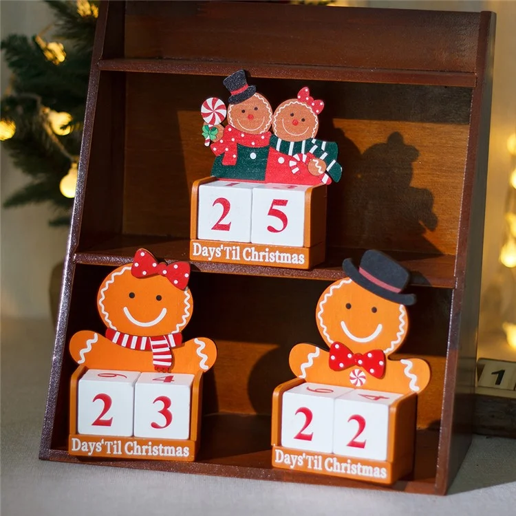 Contagem Regressiva para o Calendário do Advento de Natal Homem de Pão de Gengibre de Madeira Presente de Crianças Decoração de Mesa - Homem
