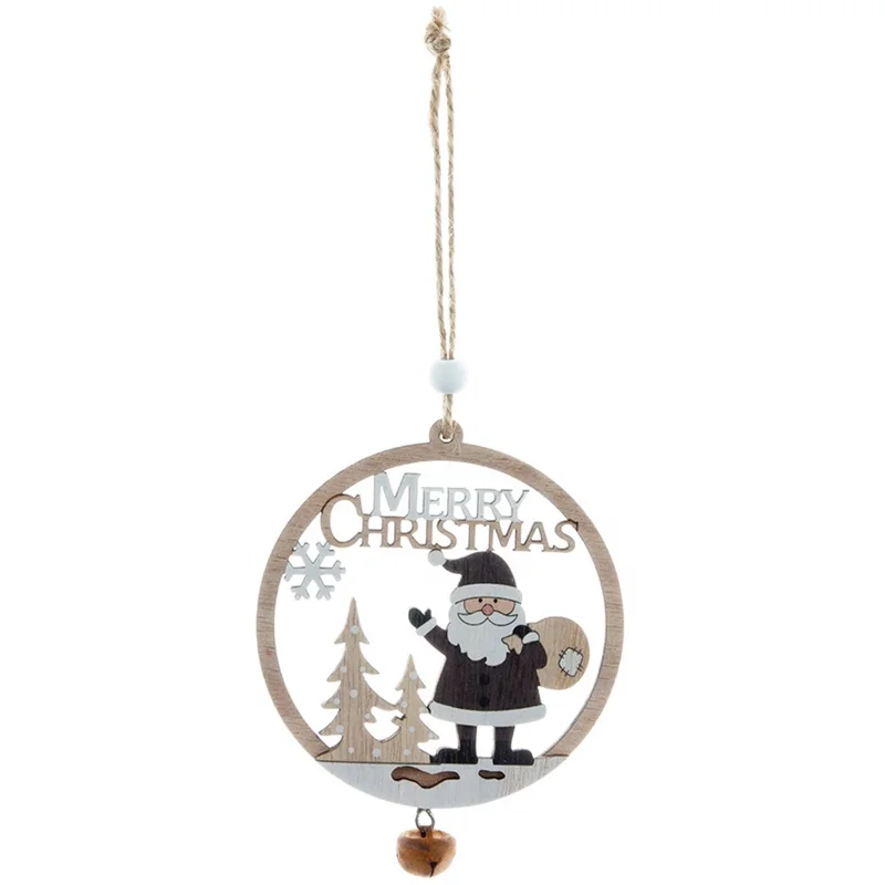 Vintage Enfeite de Natal de Árvore de Natal de Madeira Oca com Sino - Papai Noel com Saco