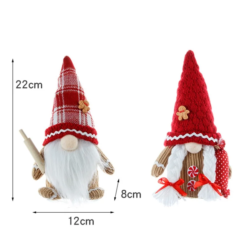 Christmas Faceless Doll with Knitted Hat Xmas Gift Gnome Tabletop Ornament - Braids