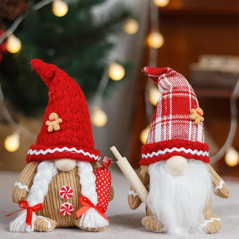 Christmas Faceless Doll with Knitted Hat Xmas Gift Gnome Tabletop Ornament - Braids