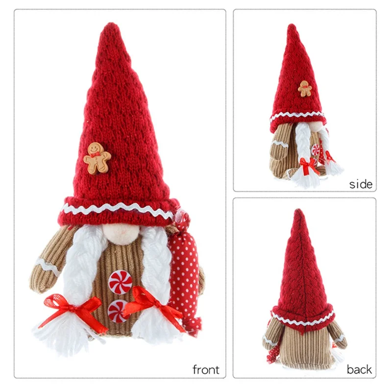 Christmas Faceless Doll with Knitted Hat Xmas Gift Gnome Tabletop Ornament - Braids