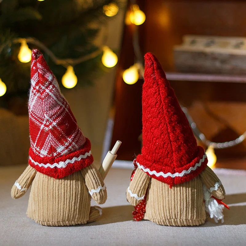 دمية عيد الميلاد بدون وجه مع قبعة محبوكة هدية عيد الميلاد تمثال زينة للطاولة - لحية