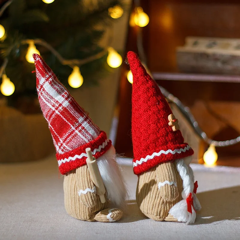 دمية عيد الميلاد بدون وجه مع قبعة محبوكة هدية عيد الميلاد تمثال زينة للطاولة - لحية