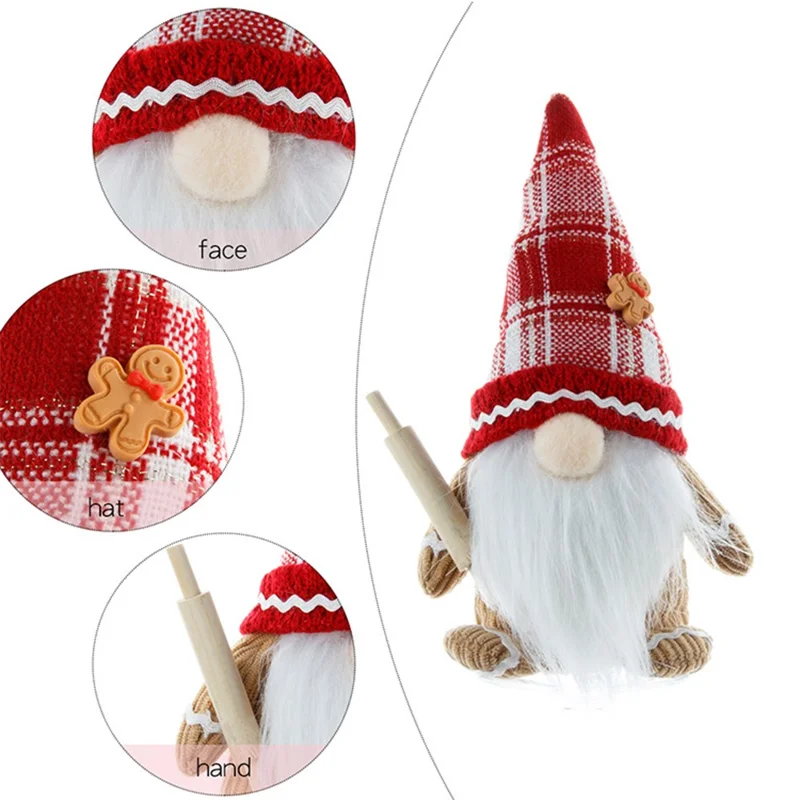 دمية عيد الميلاد بدون وجه مع قبعة محبوكة هدية عيد الميلاد تمثال زينة للطاولة - لحية