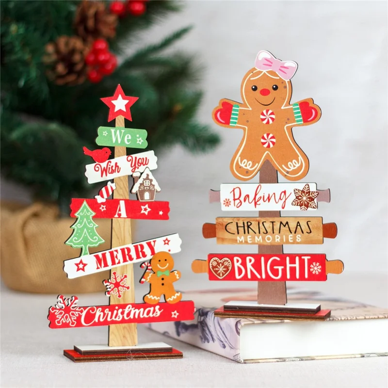 Gingerbread Man / Xmas Tree Wooden Merry Christmas Desk Decor Gift Craft Table Ornament - Gingerbread Man