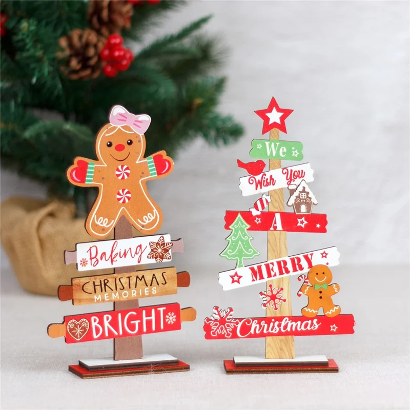 Gingerbread Man / Xmas Tree Wooden Merry Christmas Desk Decor Gift Craft Table Ornament - Gingerbread Man