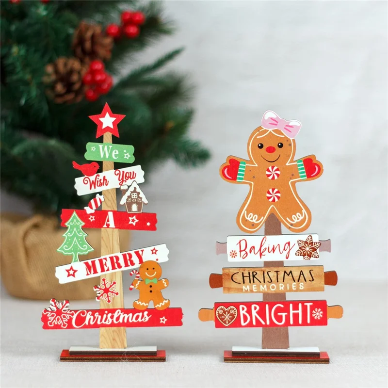 Gingerbread Man / Xmas Tree Wooden Merry Christmas Desk Decor Gift Craft Table Ornament - Gingerbread Man