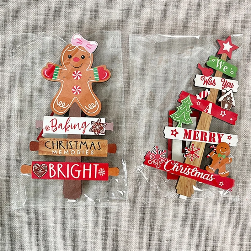 Gingerbread Man / Xmas Tree Wooden Merry Christmas Desk Decor Gift Craft Table Ornament - Gingerbread Man