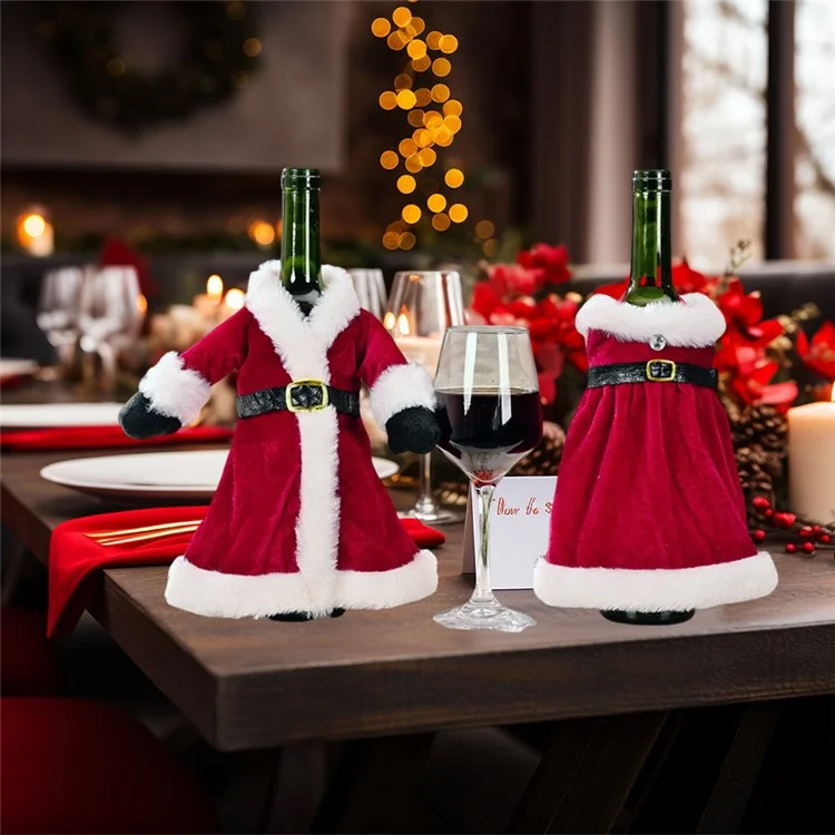 Pleuche Velvet Christmas Wine Bottle Cover Xmas Party Wine Bottle Bag Dining Table Decor - Dress