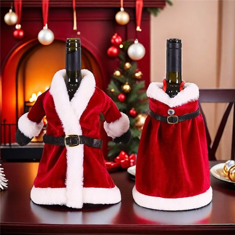 Pleuche Velvet Christmas Wine Bottle Cover Xmas Party Wine Bottle Bag Dining Table Decor - Dress