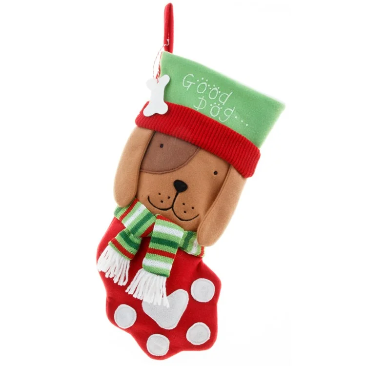 Cute Dog / Cat Christmas Stocking Festive Candy Gift Bag Xmas Tree Hanging Decoration, Size L - Dog