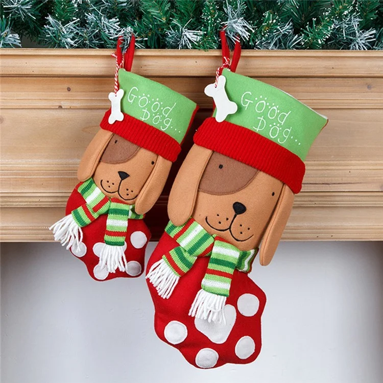 Cute Dog / Cat Christmas Stocking Festive Candy Gift Bag Xmas Tree Hanging Decoration, Size L - Dog