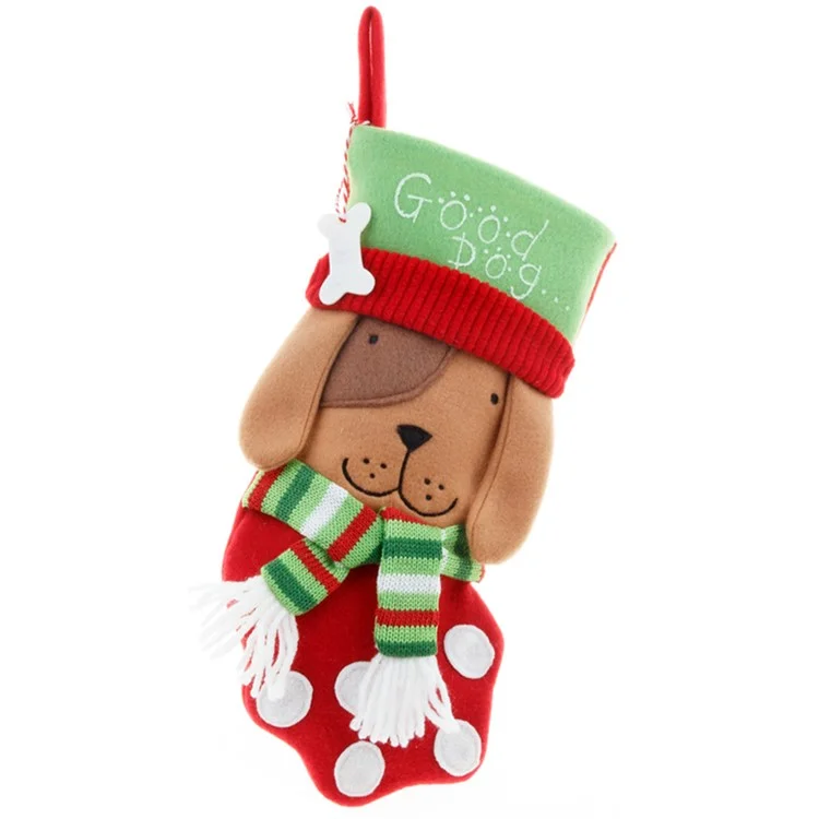 Cute Dog / Cat Christmas Stocking Festive Candy Gift Bag Xmas Tree Hanging Decoration, Size S - Dog