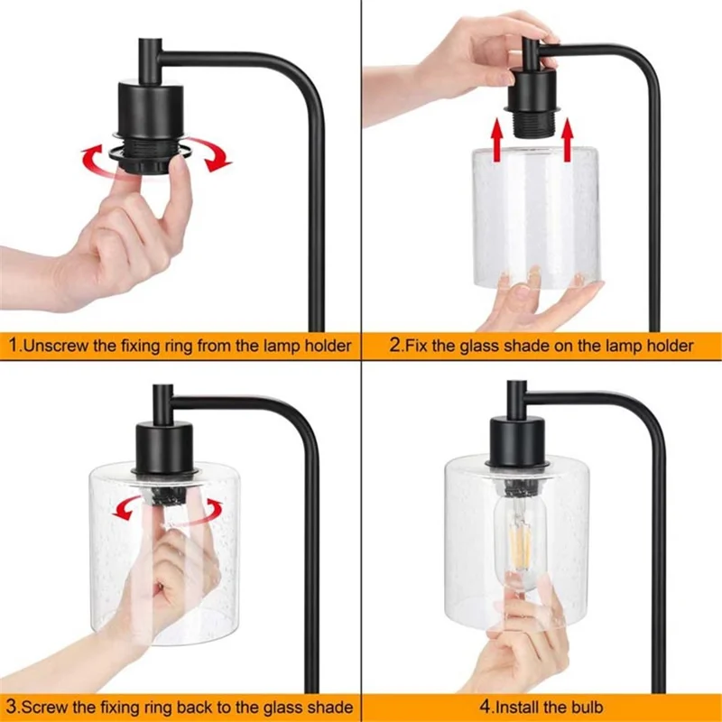 E27 Bulb Adjustable Brightness Retro Glass Table Lamp with Dual USB Ports, Textured Glass