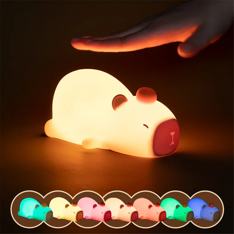 L59 Adorable Capybara Desk Lamp Soft Silicone Color Changing Night Light with Timer