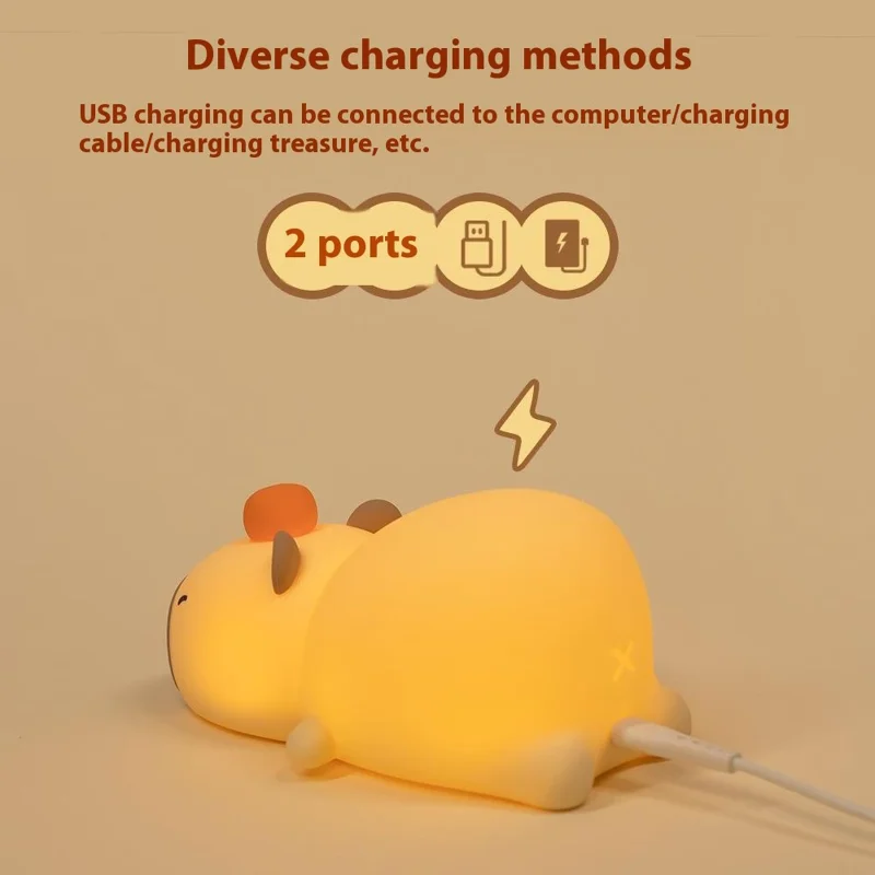 L59 Adorable Capybara Desk Lamp Soft Silicone Color Changing Night Light with Timer
