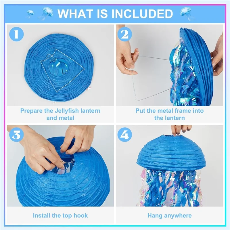6Pcs Jellyfish Semicircular Paper Lantern Hanging Ornament Ocean Mermaid Theme Party Kids Birthday Decor - Color A