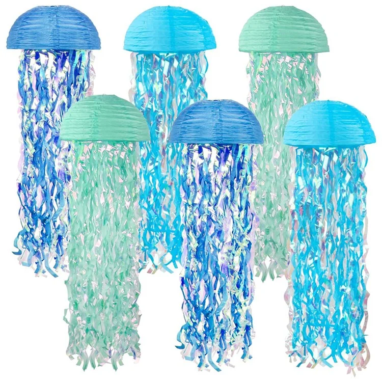 6Pcs Jellyfish Semicircular Paper Lantern Hanging Ornament Ocean Mermaid Theme Party Kids Birthday Decor - Color B