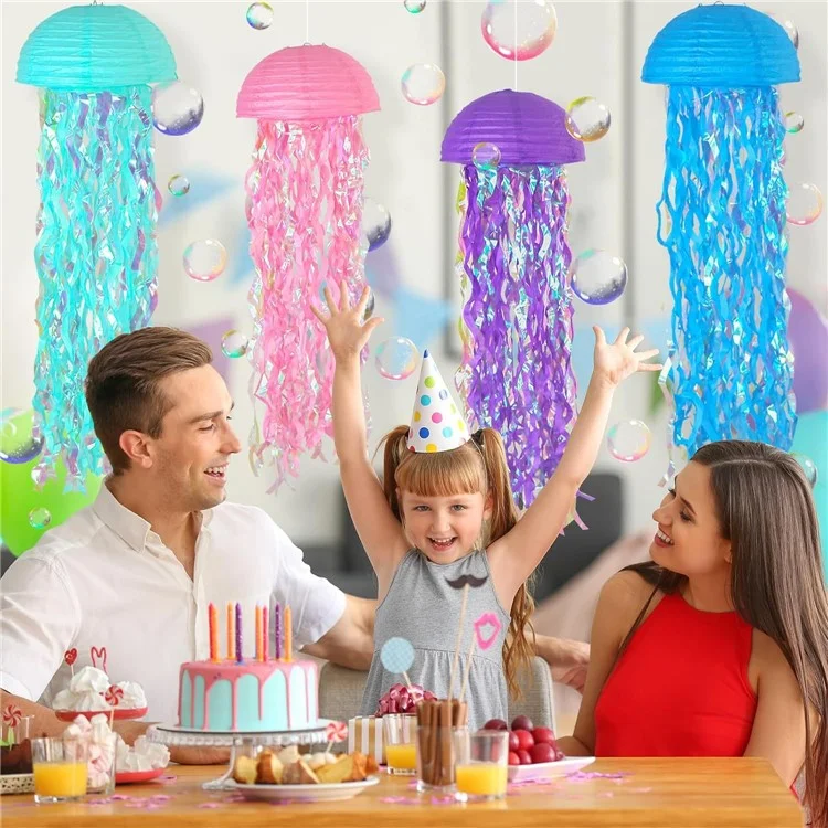 6Pcs Jellyfish Semicircular Paper Lantern Hanging Ornament Ocean Mermaid Theme Party Kids Birthday Decor - Color B