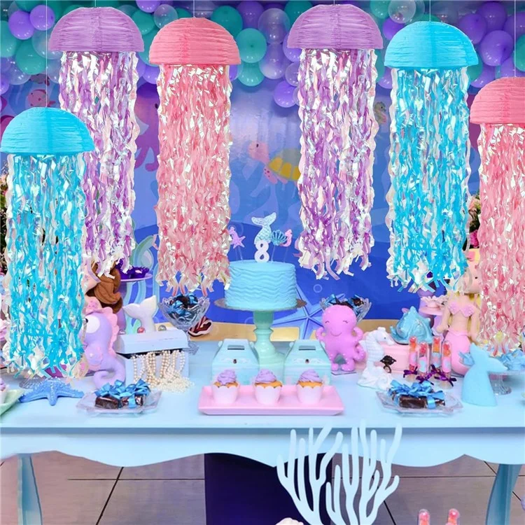 6Pcs Jellyfish Semicircular Paper Lantern Hanging Ornament Ocean Mermaid Theme Party Kids Birthday Decor - Color B