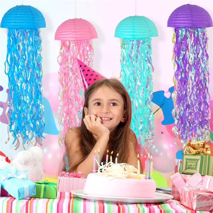 6Pcs Jellyfish Semicircular Paper Lantern Hanging Ornament Ocean Mermaid Theme Party Kids Birthday Decor - Color B