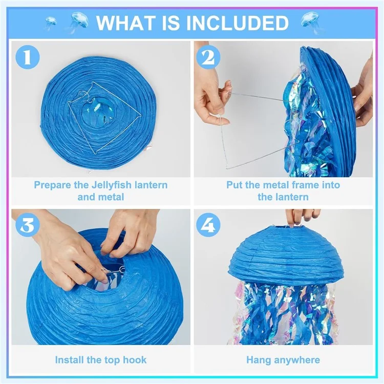 6Pcs Jellyfish Semicircular Paper Lantern Hanging Ornament Ocean Mermaid Theme Party Kids Birthday Decor - Color B