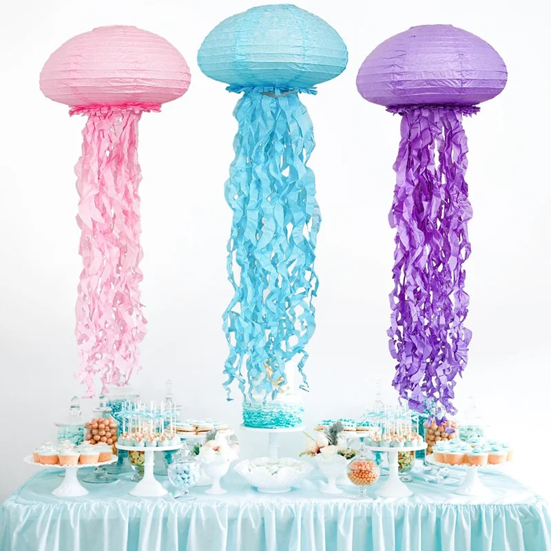 Jellyfish Paper Lantern Hanging Decor Ocean Mermaid Theme Party Kids Birthday Ornament - Purple