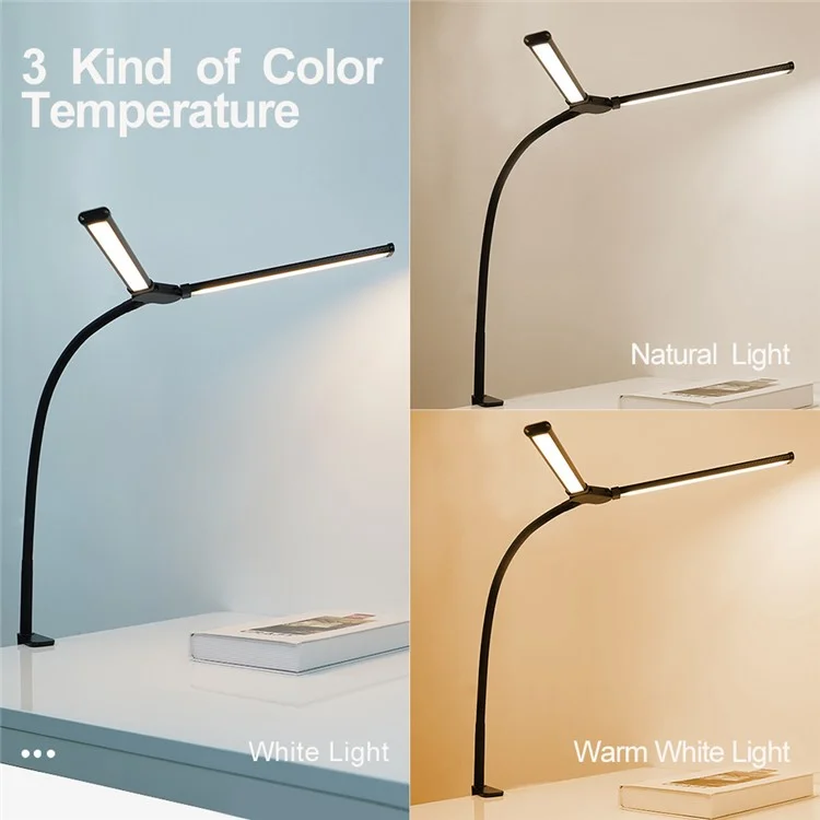 USB Powered Dual Head Reading Light Clip-On LED Desk Lamp with Adjustable Gooseneck