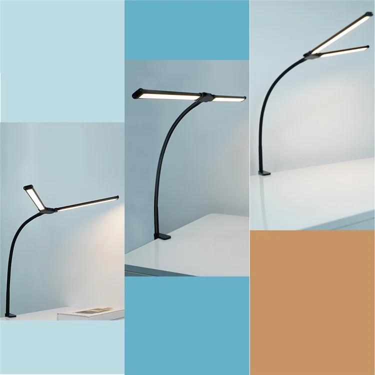 USB Powered Dual Head Reading Light Clip-On LED Desk Lamp with Adjustable Gooseneck