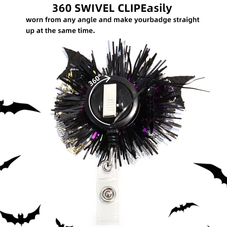 Halloween Pumpkin Ghost Retractable Clip de Carrete de Carrete de Carrete Nombre de la Etiqueta ID de Identificación de la Etiqueta Tarjeta - Murciélago