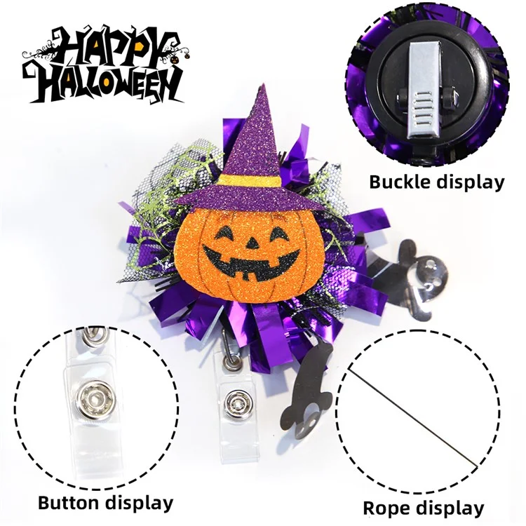 Halloween Pumpkin Ghost Retractable Clip de Carrete de Carrete de Carrete Nombre de la Etiqueta ID de Identificación de la Etiqueta Tarjeta - Murciélago