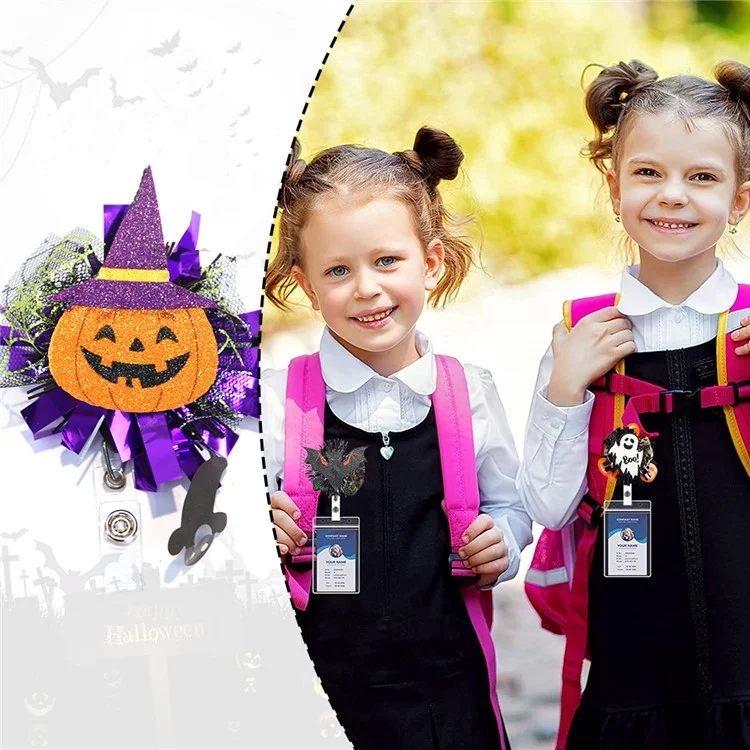 Halloween Pumpkin Ghost Retractable Clip de Carrete de Carrete de Carrete Nombre de la Etiqueta ID de Identificación de la Etiqueta Tarjeta - Murciélago