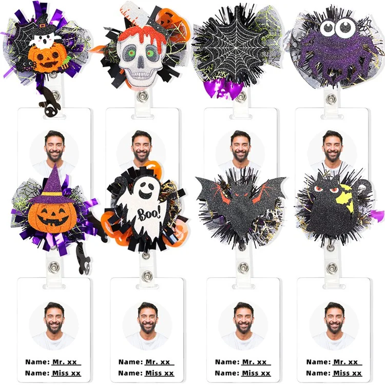 Halloween Pumpkin Ghost Retractable Clip de Carrete de Carrete de Carrete Nombre de la Etiqueta ID de Identificación de la Etiqueta Tarjeta - Murciélago